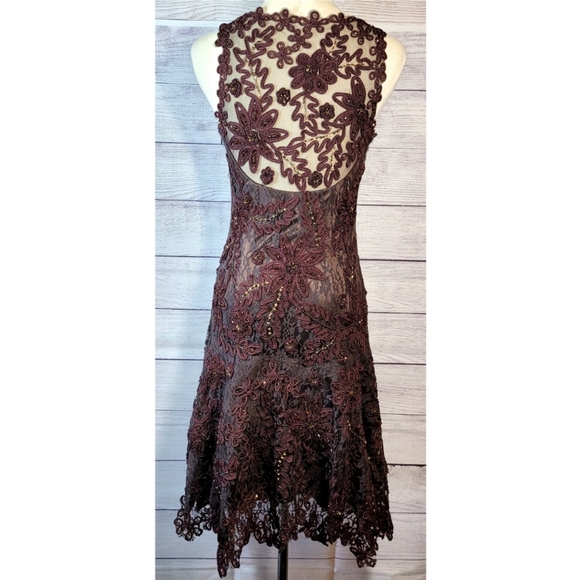 SUE WONG Nocturne Womens Evening Dress Size 4 Burgundy Lace Embroidered Beaded - Picture 6 of 16